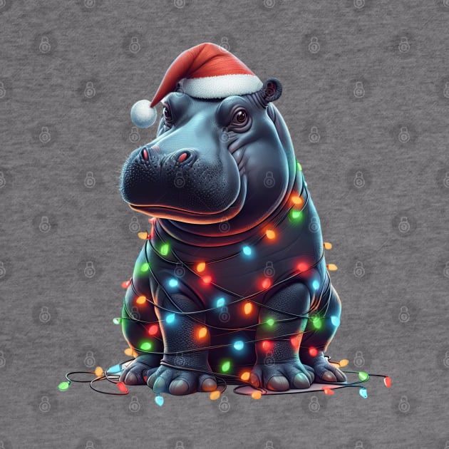 Hippo Wrapped in Christmas Lights by Chromatic Fusion Studio